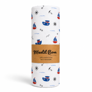 Extra Large Baby Muslin Bath Towel 100×100 cm  - Boat